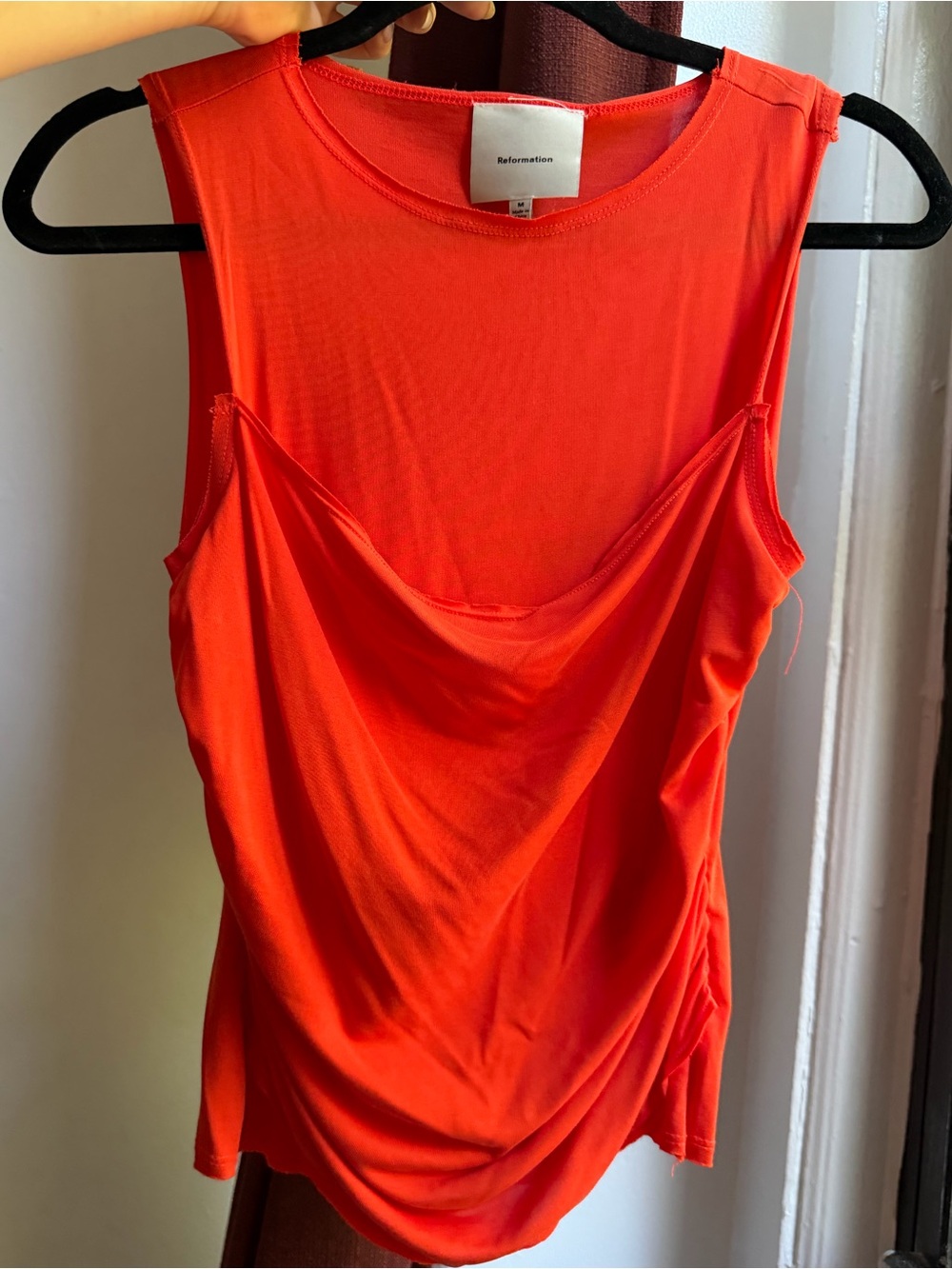 Reformation Women's Red Sleeveless Draped Tank Top